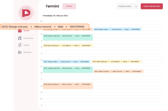 Tabela sa terminima na petify aplikaciji